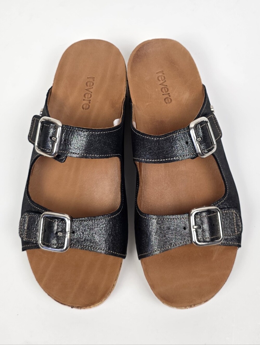 Revere Brighton Slide Sandals Black Linen NEW - 9 - Picture 2 of 12